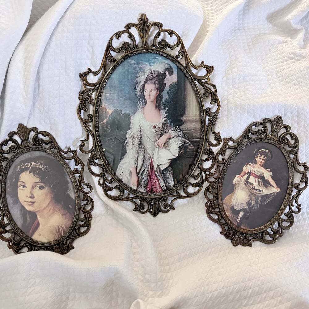 Vintage Italian Brass Filigree Wall Frames Trio Ornate Rococo Portrait Art Set C
